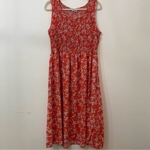 Croft & Barrow Red Floral Smocked Pocketed Dress – Sleeveless, Rayon, 1X